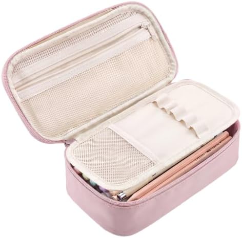 WEMATE Federmäppchen Federtaschen Mäppchen Etui Stifte 5 Fach Hellrosa | Große Kapazität Pencil Case Großes Federmäppchen Tasche Halter Schreibwaren Zippered Desk Organizer