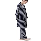 [ANGELIEBE エンジェリーベ] マタニティ パジャマ 授乳しやすい ストライプ ダブルガーゼ 産前産後 対応 パンツ 授乳服 前開き 長袖 M-L ネイビー×オフホワイト