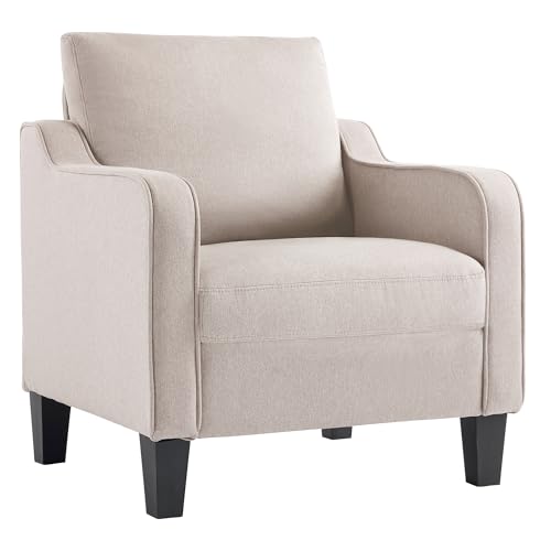 Image of Mid-Century Modern Accent Chairs, Living Room Chair, Comfy Reading Armchair, Upholstered Small Sofa Chair for Bedroom, Office, Beige