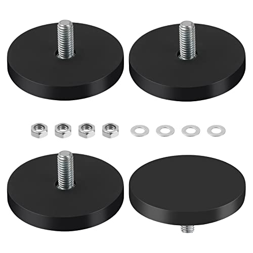 Libershine Magneti al neodimio, Gommati Ganci Magnetici, con Perno Filettato Maschio M6 e Dadi, Ø 43 mm, Sistemi Magnetici con Guaina in Gomma, per Viti, Occhielli o Ganci (4 Pezzi)