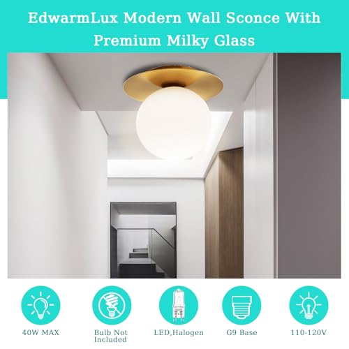 Image of Edwarmlux 1 Light Wall Sconce, Mid Century Modern Globe Wall Sconce, Ceiling Light Fixture, Vanity Light Fixture, Indoor Wall Light for Living Room Bedroom Hallway Bathroom Entry (Brushed Gold)