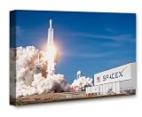 Make Em Laugh SpaceX Rocket Launch Wall Art 16x20 Stretched Canvas Ready to Hang Falcon Heavy Liftoff Space Exploration Photography Elon Musk Inspired Aerospace Engineering Tech Office Decor Gift