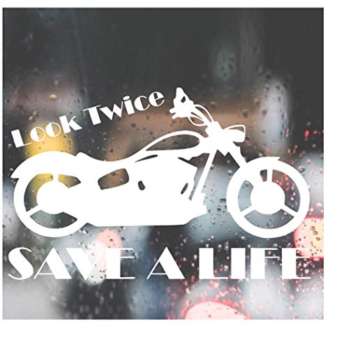 Image of Custom Decal Car for Motorcycle Look Twice Save a Life for Car, Truck, Funny, Tumbler, Window, Motorcycle, Helmet, Bumper, Decal for Laptop, Phone, Home Decoration / 4 in x 6 in /White