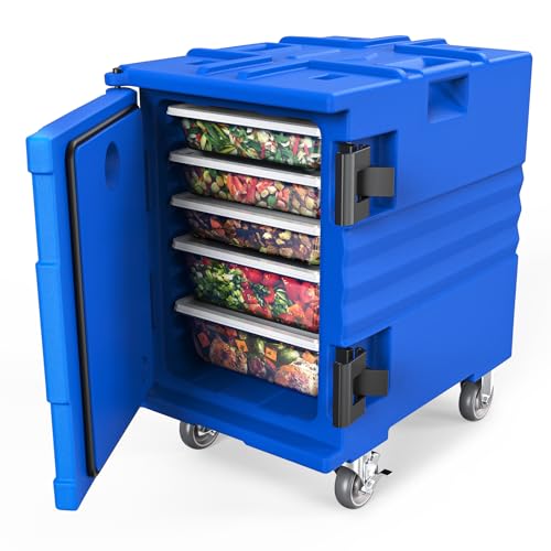 ROVSUN 82 QT Hot Box Food Warmer, Insulated Food Pan Carrier for 5 Full-Size Pan w/Lockable Wheels Double Buckles and Handles, Stackable Hot Boxes for Catering Restaurant Canteen Family Party