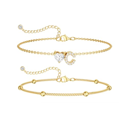 Image of NECOCY Initial Heart Diamond Anklets for Women Waterproof, Non Tarnish 14k Gold Plated Letter Ankle Bracelets Dainty, Summer Beach Bikini Jewelry Gifts for Women