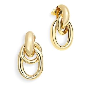 JeanBeau Gold Chunky Statement Drop Dangle Earrings for Women Girls, Trendy Vintage Thick Door Koncker Lightweight Hollow Geometric stud Earring Fashion Jewelry Gift.