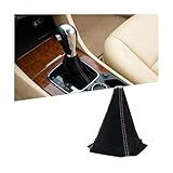 ANFTDCO Car Shift Boot Cover, Suede Leather Vehicle Manual Automatic Gear Shift Knob Boot Dust Cover, Automotive Interior Protection Accessories, Universal for SUV Sedan Truck (Black/Pink)