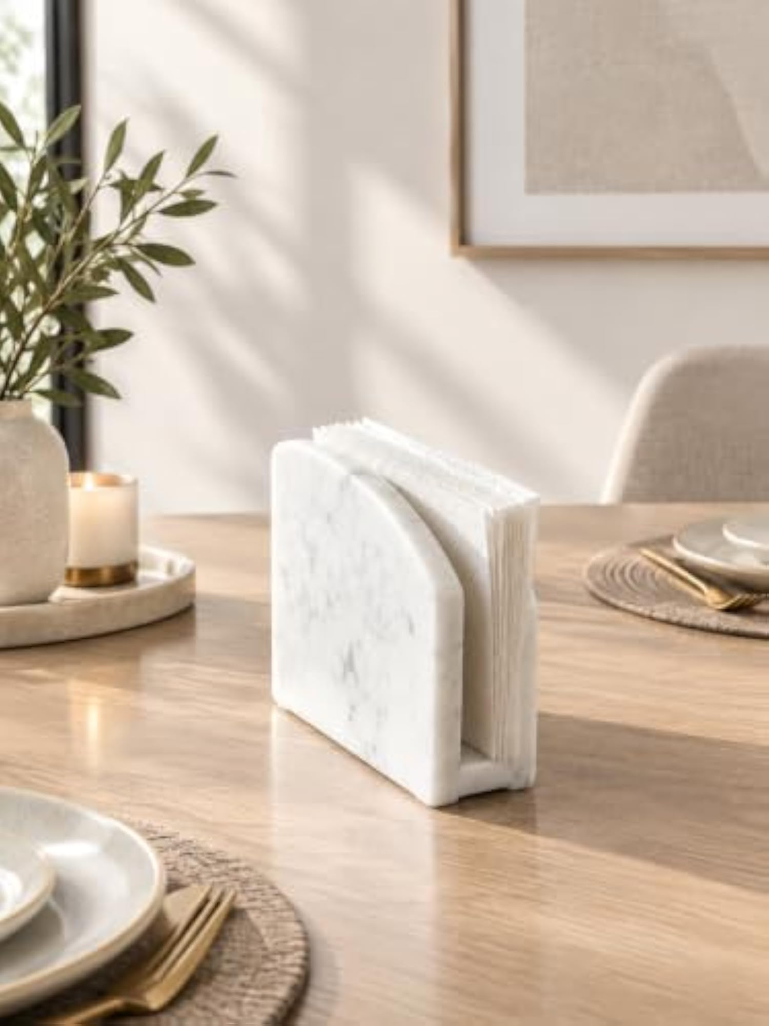 White Marble Napkin/Tissue Holder, Modern Design