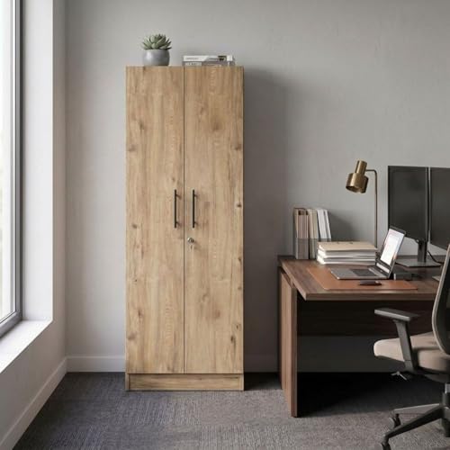 Image of FFO 2 Door Wardrobe | Multi-Purpose Wardrobe Organizer with Shelves | Engineered Wood Cupboard for Living Room, Bedroom & Office | Modern Sideboard Storage Unit Milok DIY.