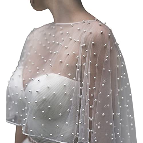 Xdodnev Wedding Accessories Bolero Bridal Cloak Pearls Wedding Cape Short Front Long Back Women Wrap Cape Evening Wrap Shawl