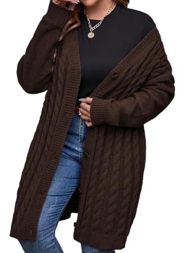 Cable Knit Long Cardigan Sweater, Button Front...