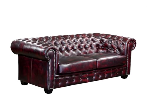 Vente-unique - Canapé Chesterfield 3 Places Brenton 100% Cuir de Buffle - Bordeaux