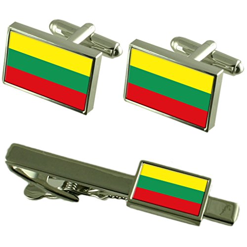 Gemelos Lituania clip de corbata y caja set de regalo