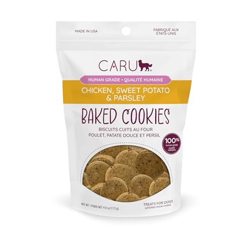 Caru - Chicken, Sweet Potato & Parsley Baked Cookies - Natural Treats for Dogs - Human Grade Ingredients - Flavorful - Wheat, Corn, Soy & Legume Free - Non-GMO - Made in USA - 4 oz - 1 Pack