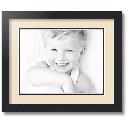 ArtToFrames Collage Photo Frame Double Mat with 1-10x13 Openings with Satin Black Frame and French Creme mat.