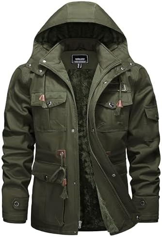 TACVASEN Herren Winterjacke Warme Fleecejacke Militärjacke Lässige Gefütterte Cargojacke Thermo Outdoorjacke Arbeitsjacke