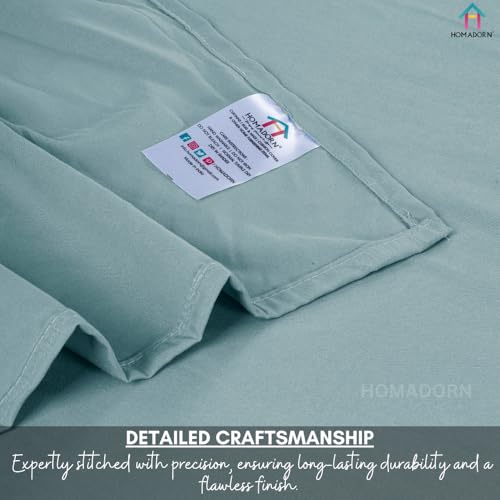 Image of HOMADORN Premium Polycotton Flat Bedsheet for Double Bed with 2 Pillow Covers - Soft, Durable & Wrinkle-Resistant (ICY Teal)