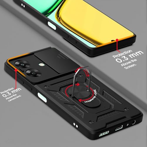Image of Pikkme Back Cover for Realme Narzo N61 / Realme C61 4G | Sliding Camera Shield with Ring Stand | D10 Full Camera Protection Bumper Case (Black)