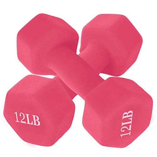 XTDM9988 Set of 2 Neoprene Dumbbell Hand Weights 12 Pounds for Women and Men,Anti-Slip, Anti-roll for Muscle Toning, Strength Building, Weight Loss