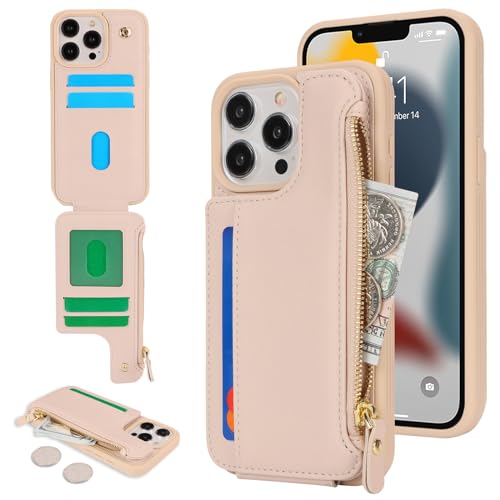 Étui portefeuille en cuir crème premium pour iPhone 13 Pro Max finition haut de gamme