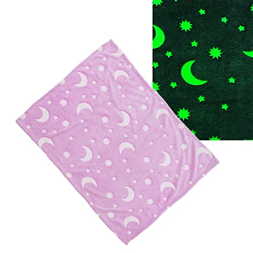 Fecamos Glow In The Dark Blanket, Moon Stars Pattern Comfortable Polyester 1.8Mx2M Kids Blanket For Birthdays (Purple) #TOP4