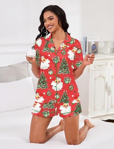 Image of SHESHOW Satin Pajamas for Women Set Preppy Animals Pjs Short Sleeve Shorts 2 Piece Loungewear Sets XS-XXL