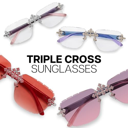 Iced-Out Triple Cross Sunglasses - Diamond-Cut Frameless Shades for Women, Hip-Hop Luxury Eyewear4