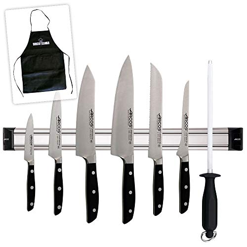 Arcos - Kabra Juego de 6 Cuchillos Manhattan + Soporte Magnético + Chaira (Edición Magnet Manhattan de Bricolemar)