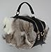 Luxury Genuine Nordic Fox Fur Small Square Handbag, Leather Purse with Detachable Crossbody Strap, Elegant and Fashion (Marble Gray)