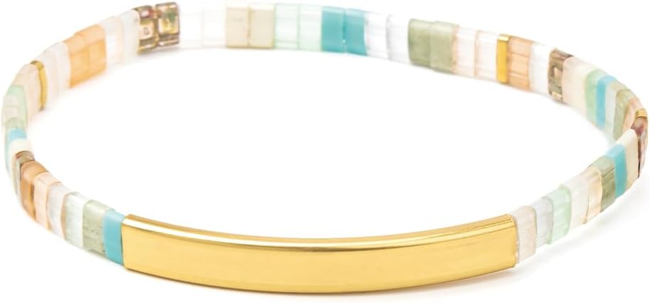 Scout Curated Wears - Good Karma Miyuki Bracelet - One Of A Kind - Mint/Peach/Gold