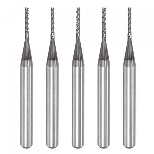 Image of uxcell End Mill CNC Router Bits, 0.9mm x 6mm 1 /8 inch Shank Diamond Film Coated Carbide Engraving Bit Milling Cutter Left Hand for PCB Plastic Fiber Wood 5pcs