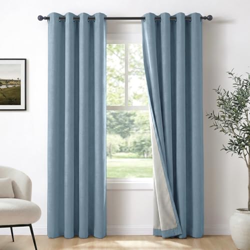 Image of 100% Blackout Shield Curtains, Blue, 50''W x 84''L, 2 Panels, Grommet Top, Thermal Insulated, Full Light Blackout, Living Room /Bedroom