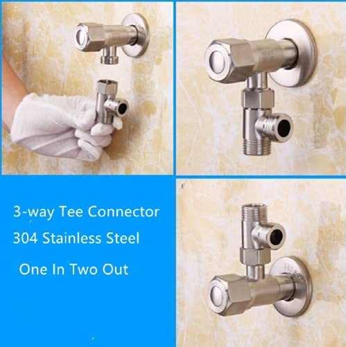 Homcbec Bathroom Angle Valve,3-Way Brushed Nickel G1/2 Inch T-Adapter Valve With One Inlet And Two Outlets Shower Arm Diverter Valve For Bath Bidet Sprayer Toilet Shower Head #TOP4