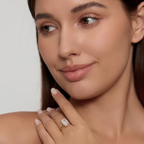 Michooyel 18K Gold Plated 4ct Emerald Cut Cubic Zirconia Engagement Rings For Women Sterling Silver Wedding Ring Promise Ring Sterling Silver Wedding Band4