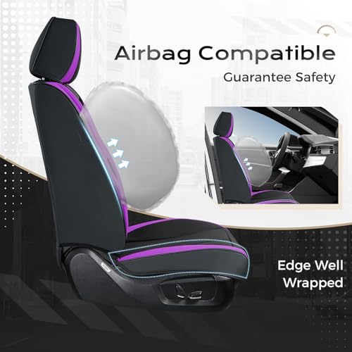 Image of Coverado Car Seat Covers Full Set, Waterproof Nappa Leather Seat Covers for Car, Car Seat Protector with Lumbar Support, Automotive Seat Covers Universal Fit for Most Cars SUV Trucks, (Black&Purple)