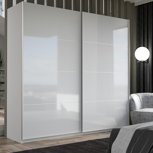 möbelando Schwebetürenschrank >Starlet Plus < in Weiß/Weiß Glanz, 220,1x209,7x61,2cm B/H/T