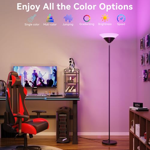 SIBRILLE RGB Torchiere Floor Lamp, 30W Dimmable LED Standing Lamp with Remote, Multi Color Changing, 72in Tall Corner Light, Bright Standing Pole Light for Office Living Room Bedroom Basement — view 3