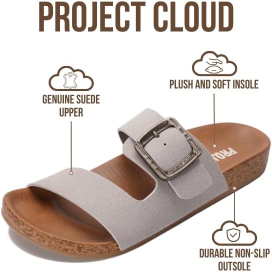 Project Cloud 100% Genuine Leather Womens Sandals – Plush Insole Sandals for Women 2026 – Lightweight & Non Slip Slides & Women Footwear with Buckle (Balanced) - Image 2