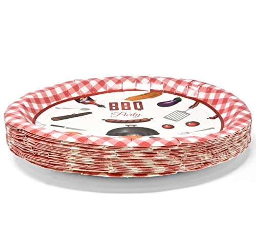 50 Bbq Picnic Oval Plates Paper 10" X 12" Summer Barbecue Party Supplies Large Disposable Platter Red & White Gingham Burger Grill Cookout Serving Dish Tray Dinner Carnival Birthday Tableware #TOP3