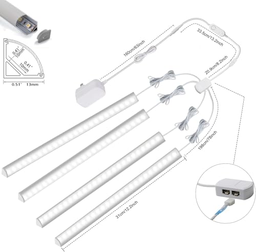 Image of Cefrank 12 inch Smart WiFi LED Under Cabinet Light 4pk Dimmable Alexa Google | V-Shape Peel-Stick No-Drill 300LM Frosted Eye-Care 2700K-6000K Kitchen Pantry Closet Shelf Display Workbench Vanity IP44