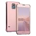 Produktbild Xifanzi Spiegel Hülle für Samsung Galaxy S5/S5 Neo Flip Rose Gold Klapphülle Mirror Oberfläche Kunststoff Rückseite Dünn Kristall Transparent KlarFolio Etui Schutzhülle Tasche für Samsung Galaxy S5