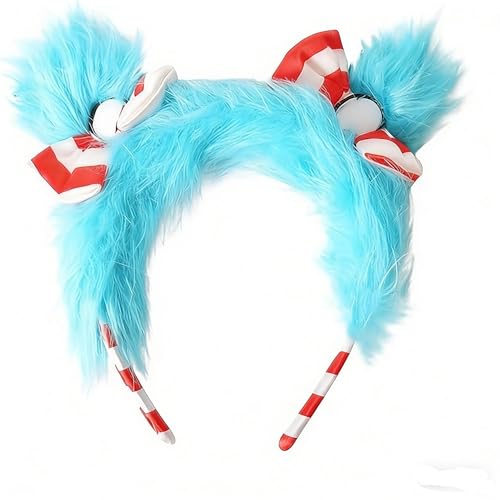 ANYSHOESll Blue Fuzzy Headband with Red Bow Halloween Cosplay Sports Party and Spirit Day Easter Party Supplie