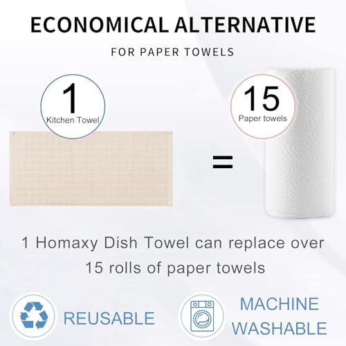 Image of Homaxy 100% Cotton Terry Kitchen Towels, 4 Pack, Beige