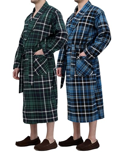 Image of Andrew Scott Mens 2 Pack Long Sleep -Sauna Robe / 100% Cotton Flannel Brush Warm Bathrobe