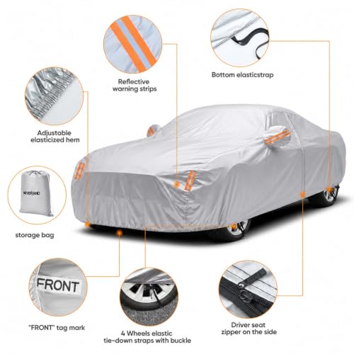 Image of Car Cover Custom Fit for Ford Mustang 1994-2026, Outdoor Waterproof All Weather Heavy Duty Full Exterior GT Cover for Sun Rain Snow UV Dust Protection with Door Zipper,Silver