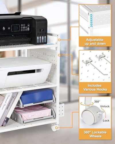 Mythinglogic 3-Tier Rolling Printer Stand with Pegboard and File Holder - image 5