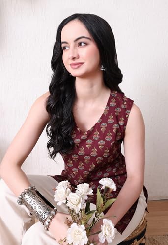 Image of MEERA FAB Women's Floral Printed Cotton Short Top | Floral Booti Printed Top Cut Sleeves | Short Kurti for Women