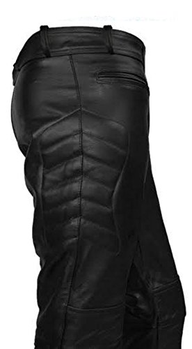 Mens Real Black Leather Motorcycle Bikers Pants Jeans Trousers3