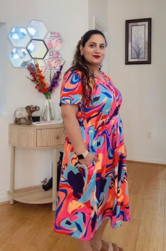 Image of RITERA Plus Size Dresses for Curvy Women Summer Spring Womens Dress V Neck Short Sleeve Casual Dress with Pockets XL-5XL