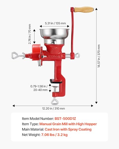 Image of VEVOR Manual Grain Mill with Low Hopper, Hand-Crank Corn Grinder, Heavy Duty Cast Iron Wheat Grinding Mill with Stable Table Clamp & Dust Cover for Grains Spices Coffee Beans Nuts